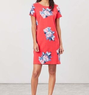 Joules Riviera Red Floral Print Dress Casual Short Sleeve Dress Size 10 112220